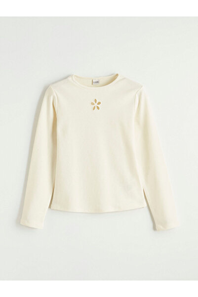 LC Waikiki New Season Crew Neck T-Shirt for Girls with Floral Detail