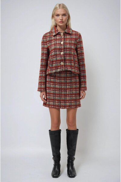 Lijuri Tweed fabric patterned skirt jacket set 10308