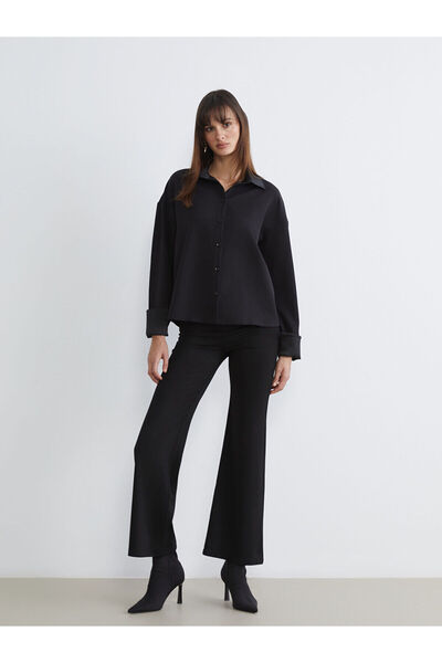 LC Waikiki Crne ženske pantalone sa elastičnim strukom i širokim nogavicama (S6)