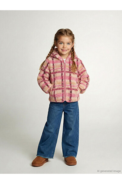 LC Waikiki Pink Cap Hooded O Plaid Z Children's Plush Coat from Güli̇s Gi̇yi̇m