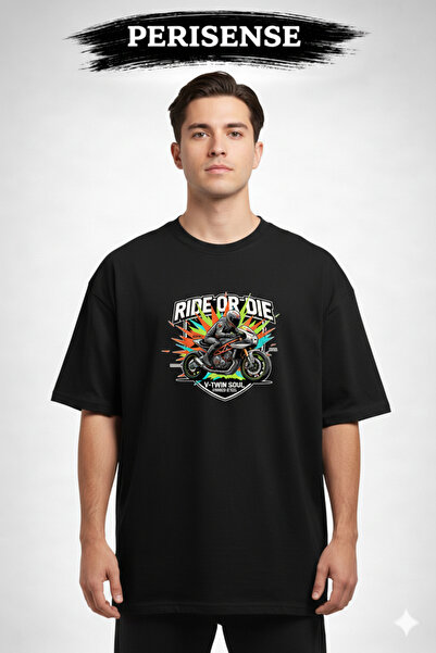 YRN COLLECTION تي شيرت للجنسين من نوع Ride or Die مطبوع مصنوع من القطن الممشط...