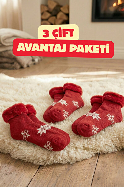 novon İçi Ş Fleece-Lined Warm Cozy Snowflake Figured Booties Socks/ Home Booties