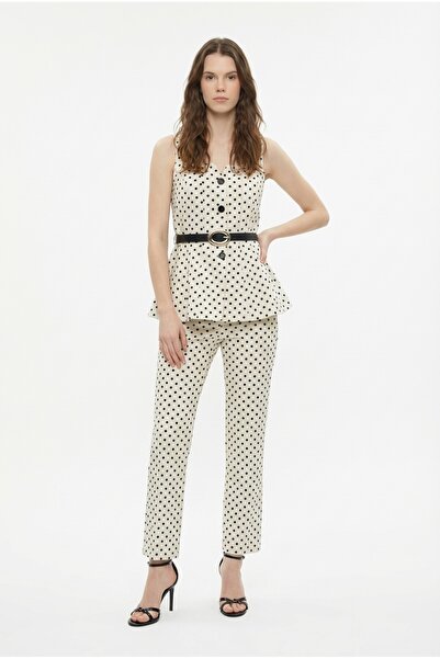 Quzu Polka Dot Flared Trousers Cream