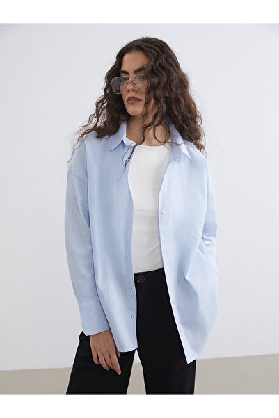 LC Waikiki Özmarka Νέας Σεζόν Ριγέ Oversize Γυναικείο Πουκάμισο Oxford