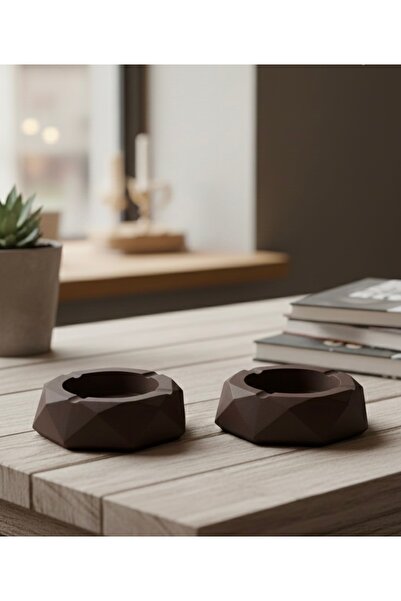 Silver Modern Geometrik Tasarım 2’li Kül Tablası ve Dekoratif Obje Seti