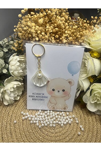 İBAHEDİYELİK Baby Shower Mevlüt Hediyelik Kart İstiridye Anahtarlık Kişiye Öz...