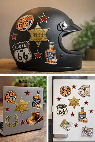 Limitless Design Texas Wild West Rodeo Sticker Seti | Retro Cowboy Çıkartmala...