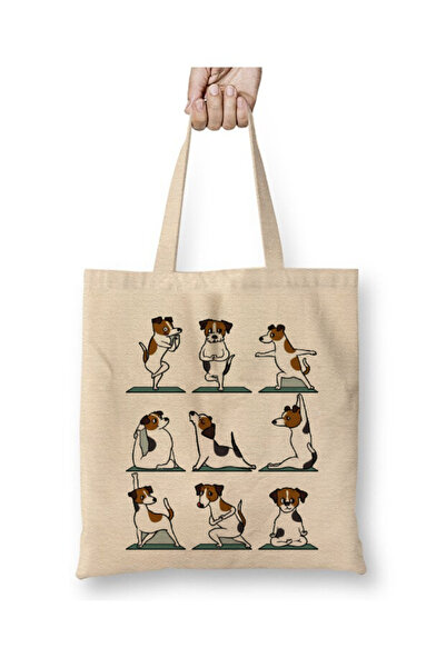 Toyaso حقيبة يد من القماش الأبيض من جاك راسل دوج دوج يوجا بمقبض طويل، حقيبة ت...