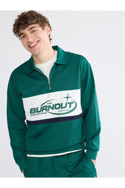 LC Waikiki RMZ GİYİM ΠΡΟΣΦΟΡΕΣ ΤΗΣ ΣΕΖΟΝΗΣ Ανδρικό φούτερ με πράσινο γιακά πό...