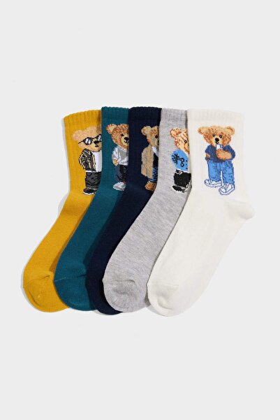 DeFacto Boy's Bear Printed 5-Pack Cotton Long Socks G7540A8Ns