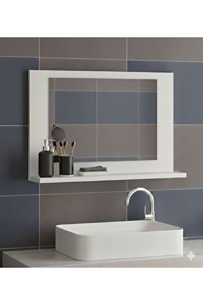 Darga Wood Shop Lina Modern Raflı Banyo Aynası -Makyaj Aynası- Beyaz Etajerli...