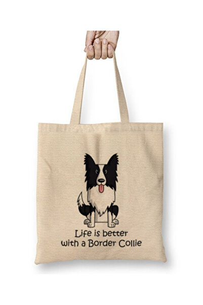 Toyaso Life is Border Collie Dog Dog Geantă de pânză albă Geantă de cumpărătu...