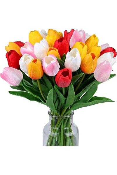 Arabest زهور التوليب الاصطناعية متعددة الألوان، لتزيين المنزل وحفلات الزفاف (...