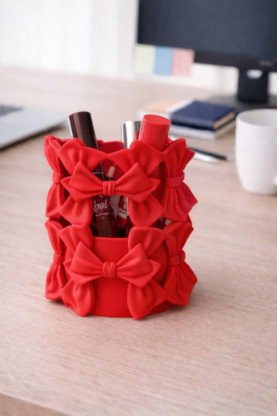 Vescarri Bowknot Detailed Pen Holder & Makeup Brush Organizer - Desktop Organ...