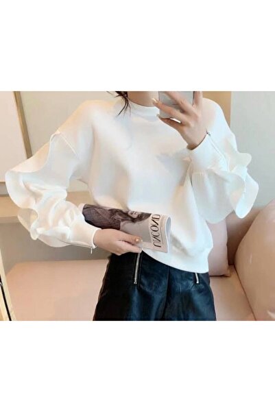 buğrahayalin Women's Crew Neck Sleeves with Flywheel Detail Three Thread Fabr...