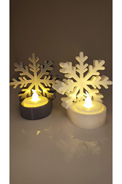 OKO DESİGN Noel Kar Tanesi Dekoratif Led Mumluk Tealight ( 2 adet )
