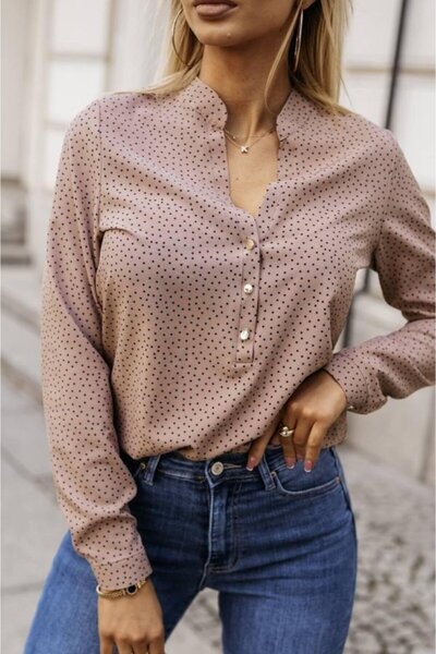 buğrahayalin    Women's Magnificent Collar Metal Buttoned Moskrepe Fabric Blouse