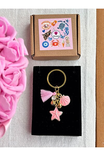 PEONY peonyofficiall Pembe Anahtarlık Deniz Yıldızı İstiridye Altın Kaplama P...