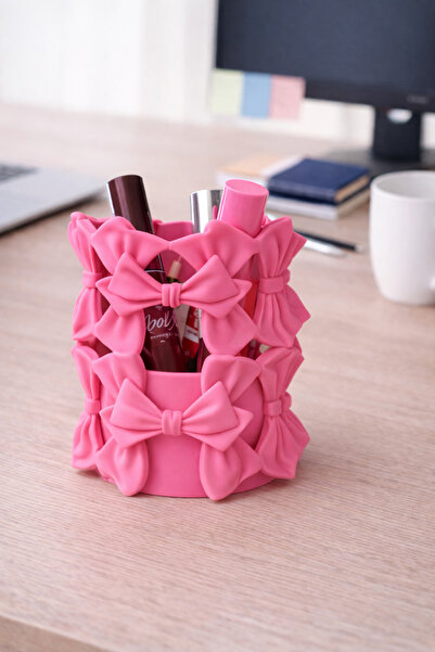 Vescarri حامل أقلام بتصميم فيونكة وحامل فرشاة مكياج - منظم سطح المكتب - حامل ...