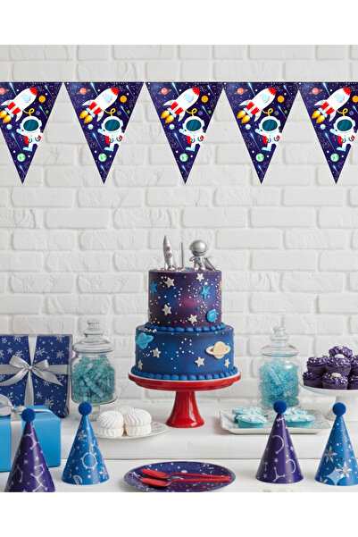 Evabrite Set de steaguri pentru ziua de naștere cu tematică astronaut din spa...