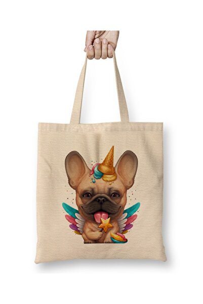 Toyaso Fawn French Bulldog Ice Cream Unicorn 01 Geantă de pânză albă Geantă d...