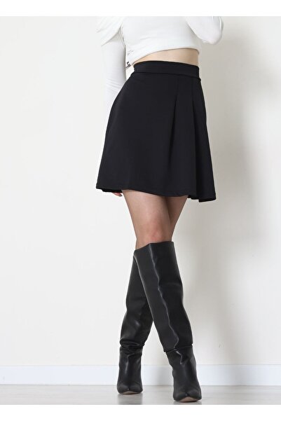 f.kereci Women's Black Mini Skirt - Double Crepe Fabric Flexible Structure