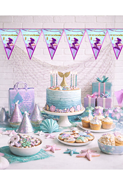 Evabrite Set de steaguri pentru ziua de naștere cu tematică sirenă – Decor pe...