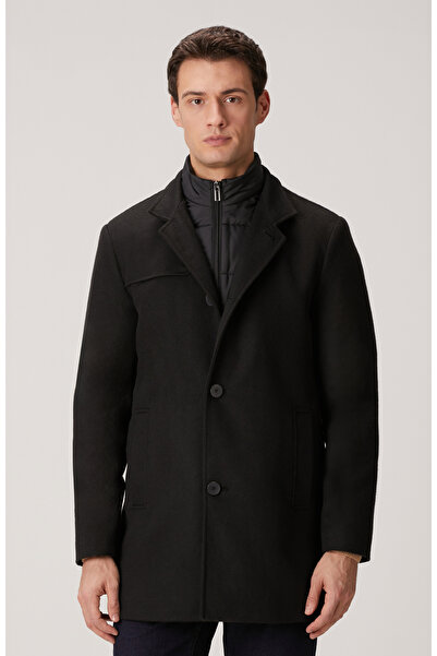 Network Siyah Dik Yaka Mostralı Palto