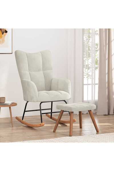 vidaxl Rocking Chair with a Stool Cream White Velvet