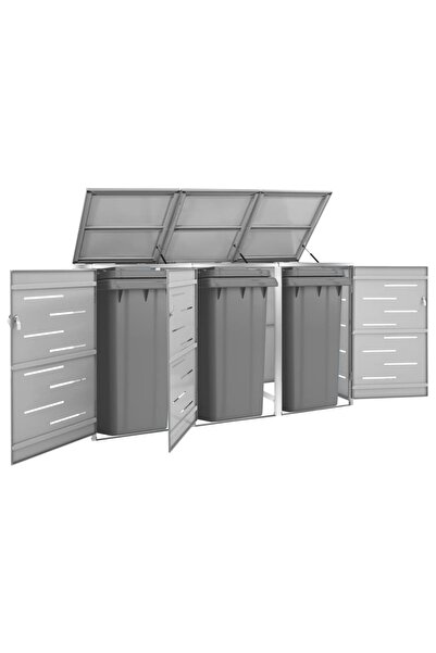 vidaxl Triple Wheelie Bin Shed 207x77.5x112.5 cm Stainless Steel