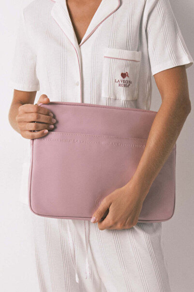 Women'secret حقيبة كمبيوتر من الجلد اللامع الوردي