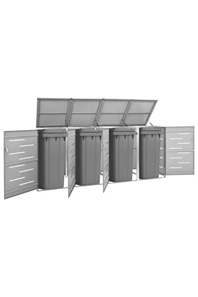 vidaxl Quadruple Wheelie Bin Shed 276.5x77.5x112.5 cm Stainless Steel