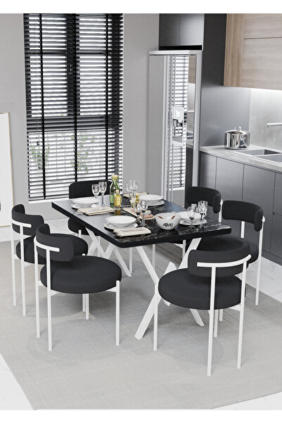 ah assel home Larina Beyaz Teddy Sandalye 80x140 Yemek Masası Mutfak Masası 6...