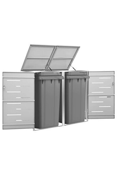 vidaxl Double Wheelie Bin Shed 138x77.5x112.5 cm Stainless Steel