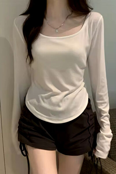 İlayda Toprak Γυναικεία μακρυμάνικη βασική φαρδιά λευκή μπλούζα Chron