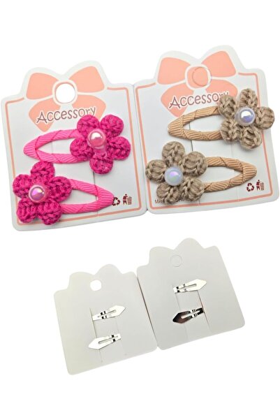 MINII MODZ Crochet 5 Petal Flower Hair Clips (PACK OF 1) (Pink & Brown)