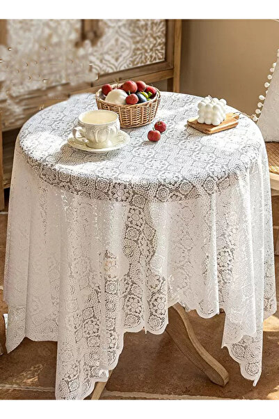 Generic مفرش طاولة قهوة من الدانتيل، مزين بالدانتيل، غطاء طاولة من التول مزين...