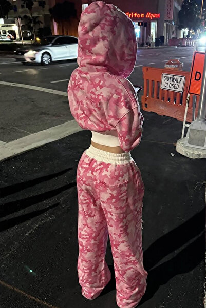 İlayda Toprak Culture Pembe Kamuflaj Premium Baggy Unisex Eşofman Takımı