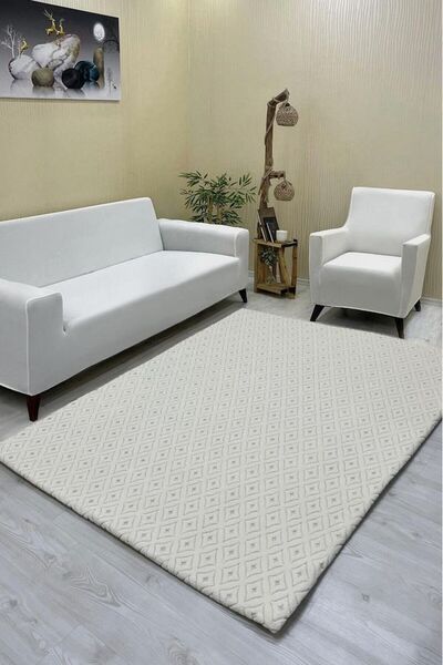 Şahaneev Tekstil Yakamoz Model Welsoft Halı Örtüsü Krem Renk