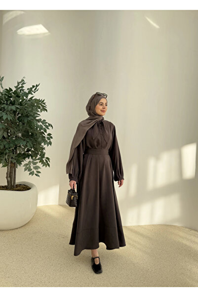 MODA AKSA 2348 FLR DETAY ELBİSE ACI KAHVE