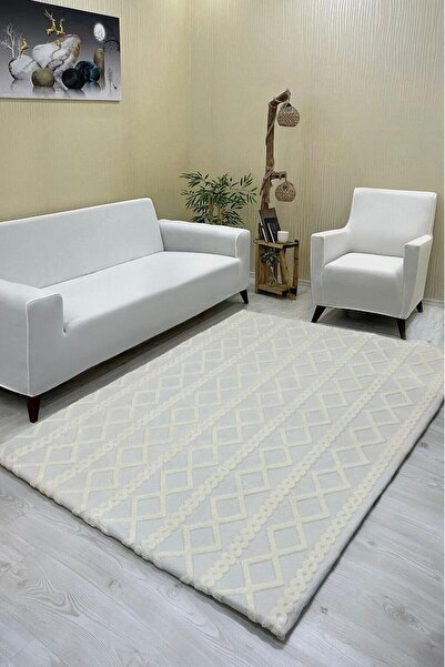 Şahaneev Tekstil Örgü Model Welsoft Halı Örtüsü Krem Renk - 200 x 300