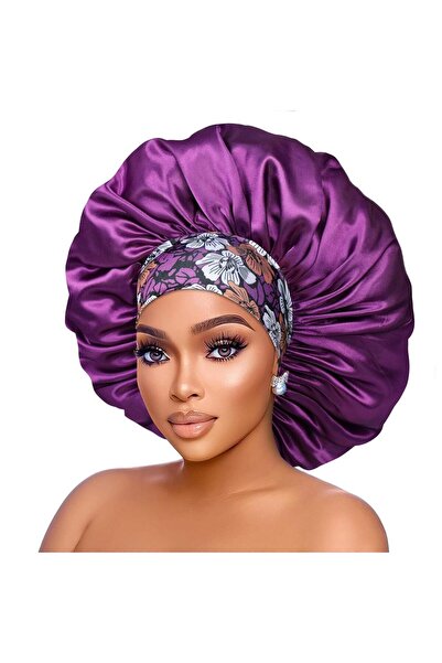 Choice4 قبعة نوم نسائية من الساتان الأرجواني، غطاء رأس عالي الكثافة، تصميم يس...