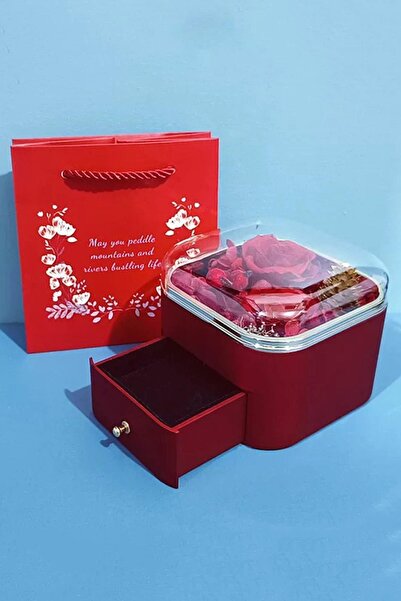 TAKIŞTIR Kırmızı Renk Gül Figürlü Takı Organizer / Sevgililer Günü Hediyesi/ ...