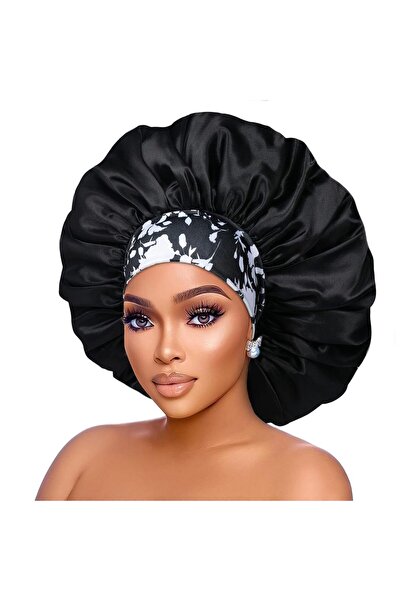 choice2 قبعة نوم نسائية سوداء من الساتان، غطاء رأس عالي الكثافة، تصميم يسمح ب...