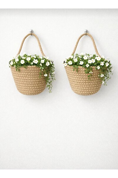 ENA STD mini dekoratif sepet, saksı, hasır sepet, mini ikili saksı 12*10