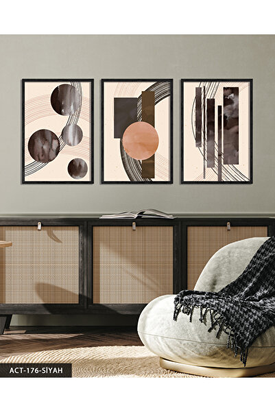 Evinemoda Poster circular și liniar 3 piese Tablo înrămat în lemn ACT