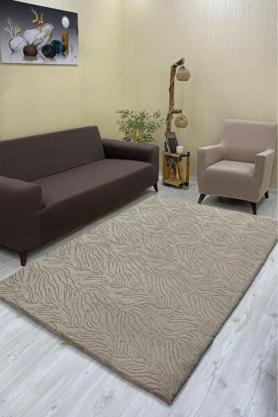 Şahaneev Tekstil Zebra Model Welsoft Halı Örtüsü Vizon Renk - 160 x 230