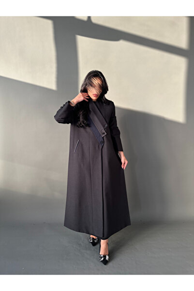 outline Trench coat abaya in multiple colors made of Indian linen fabric with...