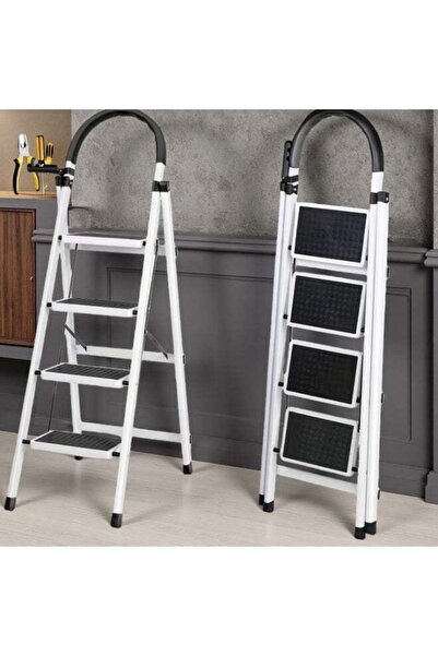 BLOOMING TIME سلم منزلي قابل للطي بأربع درجات مانع للانزلاق مع دواسات عريضة