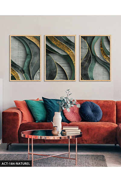 Evinemoda Artă abstractă minimalistă cu detalii aurii, tablou înrămat pe lemn...